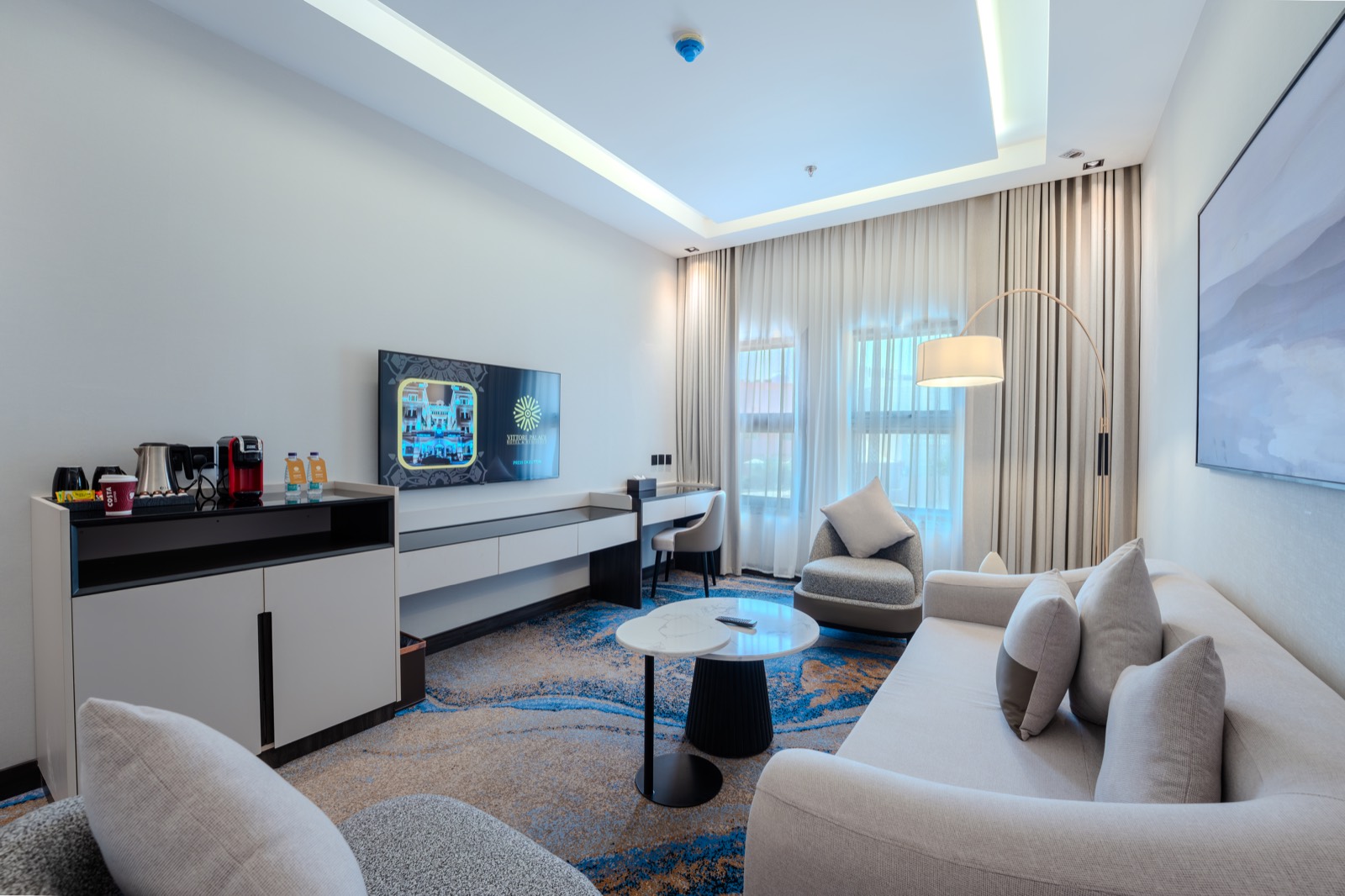 The Classic Room's seating corner, desk and mini-bar