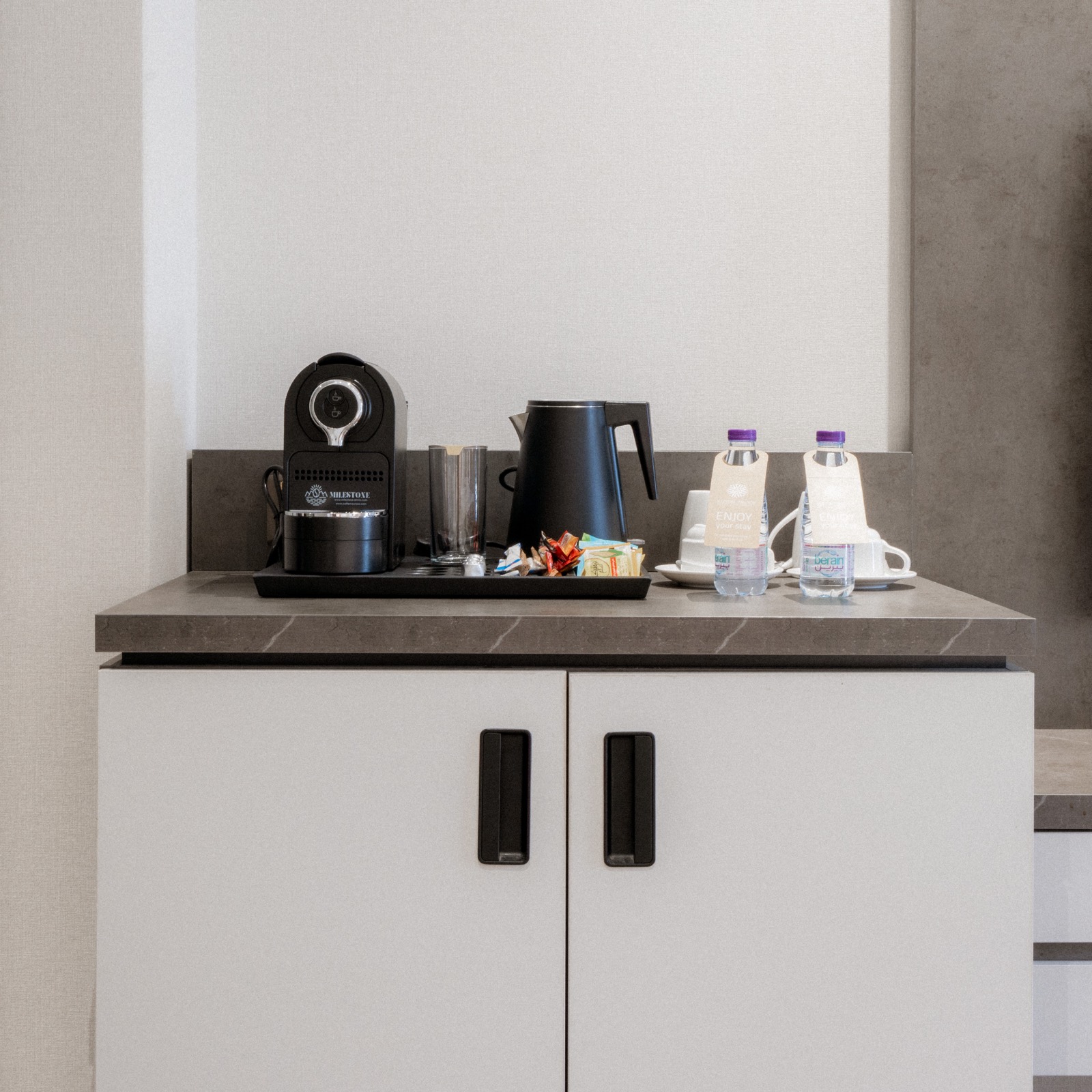 The Premium Room's coffee tray and mini-bar